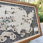 US National Parks Wooden Travel Map & Visit Tracker (Grey-Tree Texture)