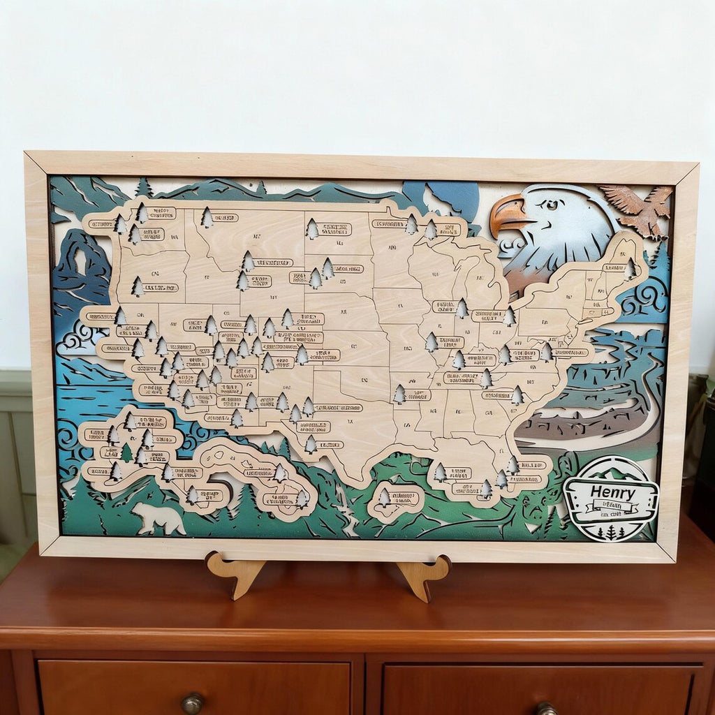 National Parks Wooden Travel Map Checklist