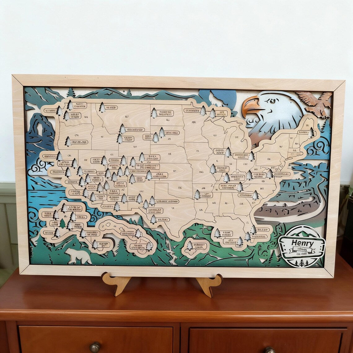 National Parks Wooden Travel Map Checklist