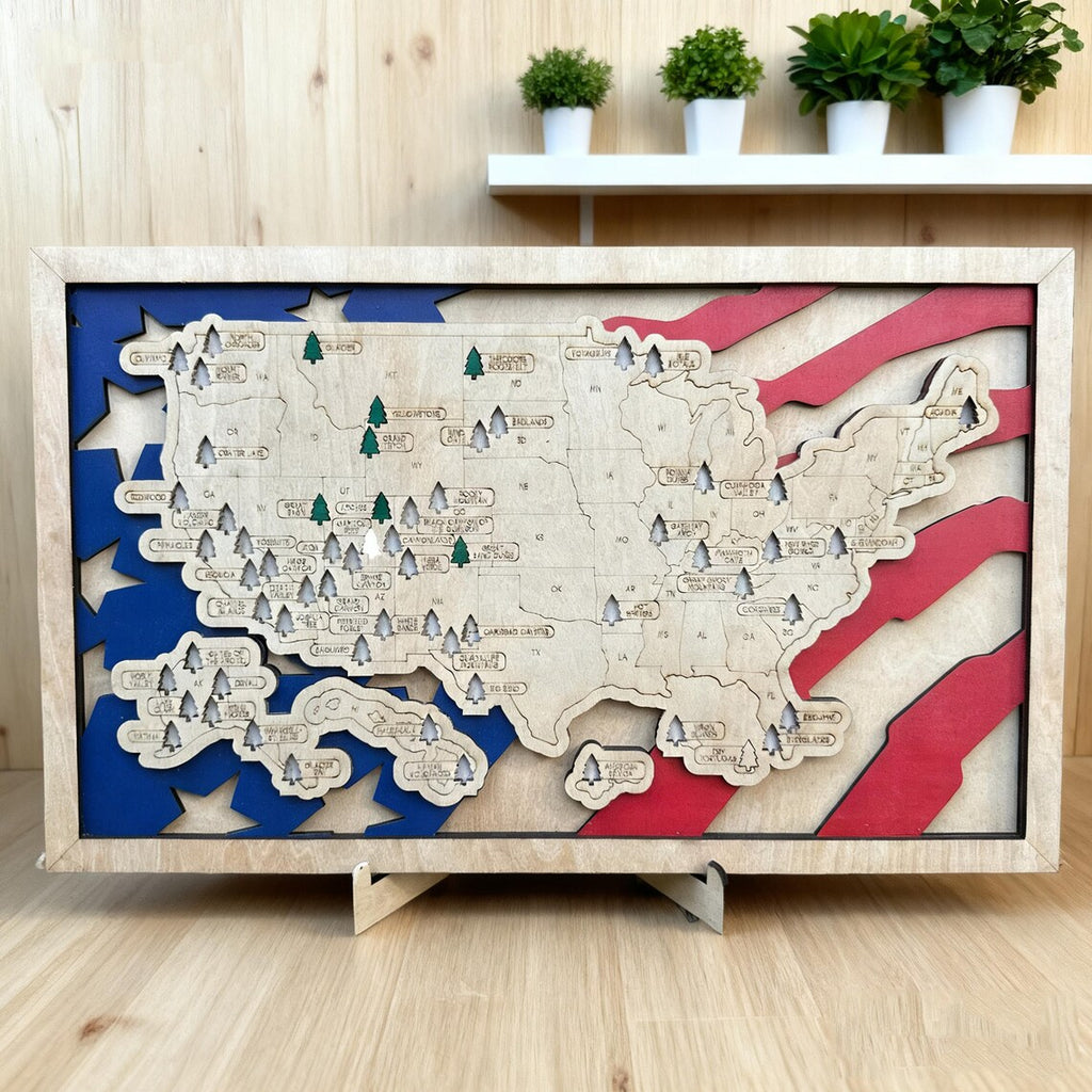 National Parks Wooden Travel Map Checklist