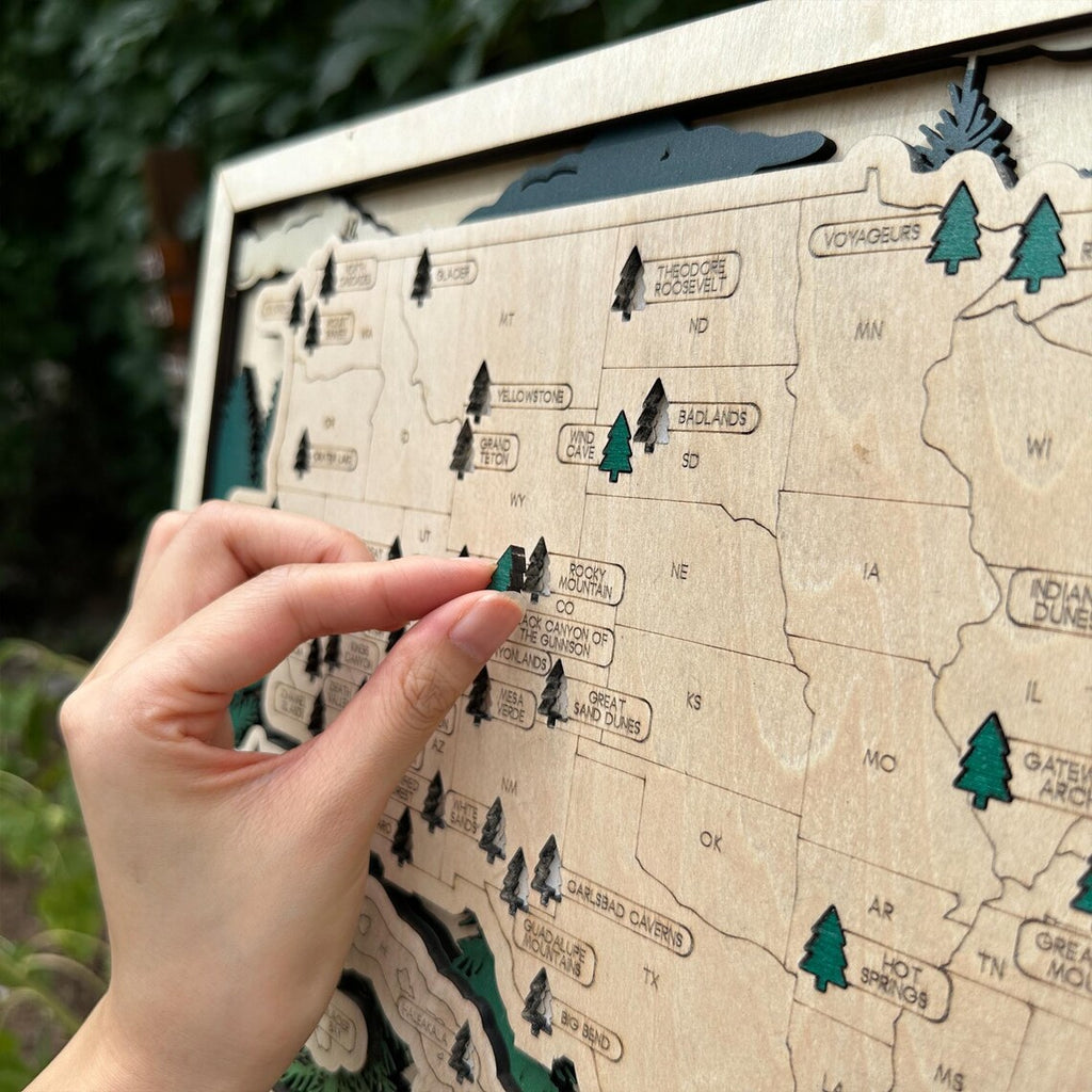 National Parks Wooden Travel Map Checklist
