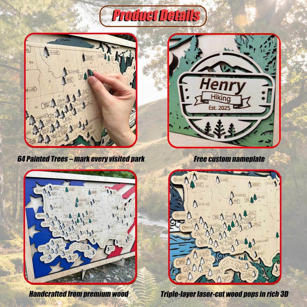 National Parks Wooden Travel Map Checklist