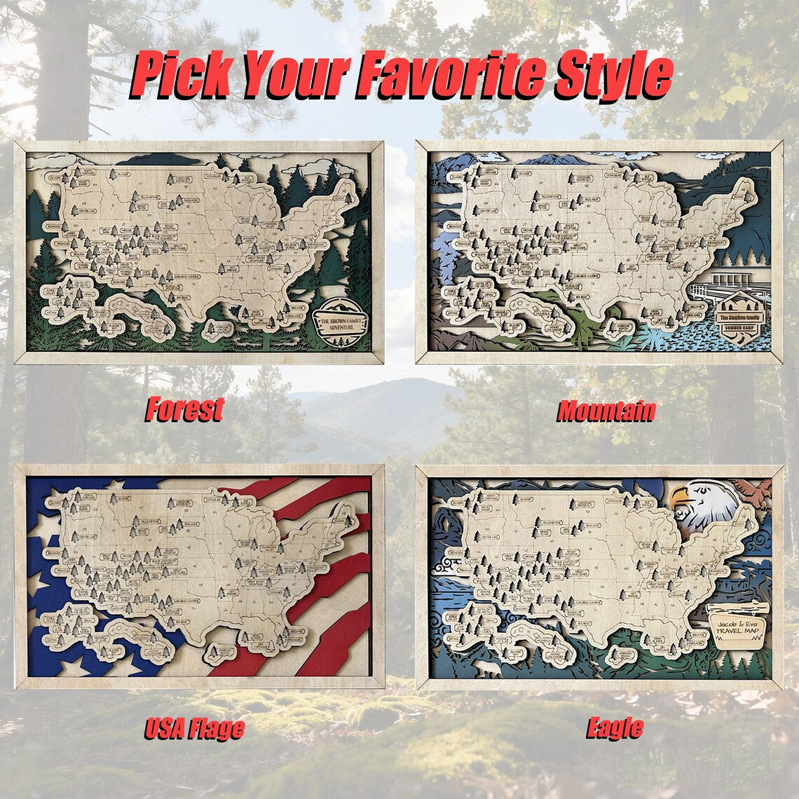 National Parks Wooden Travel Map Checklist
