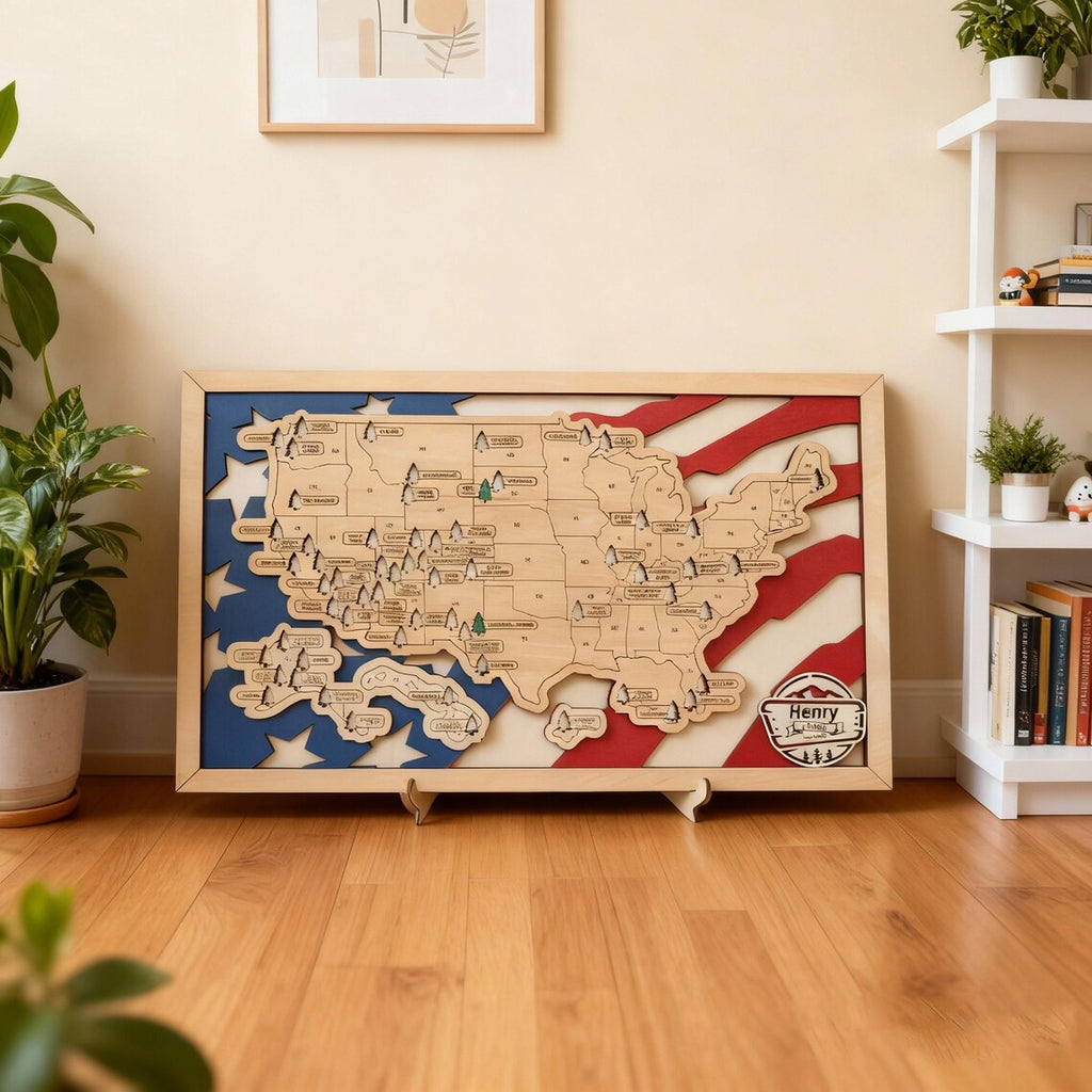 National Parks Wooden Travel Map Checklist