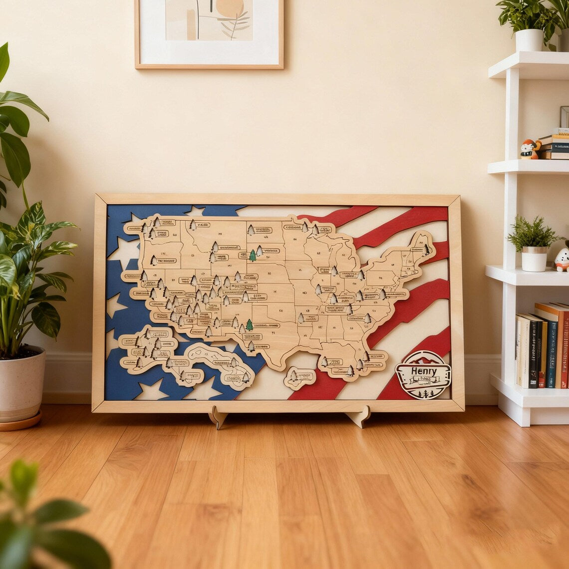 National Parks Wooden Travel Map Checklist