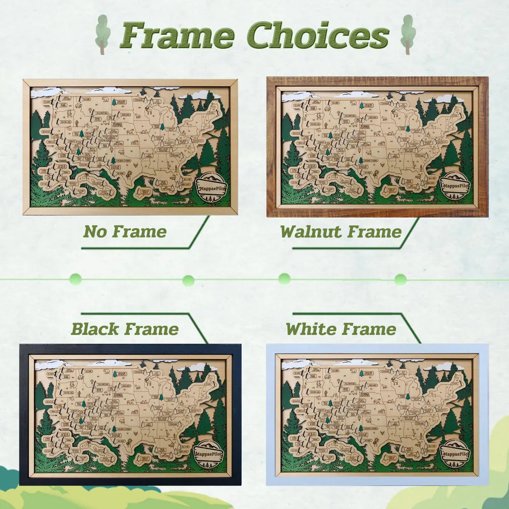Wooden National Parks Map With Trees To Record Park Visits (Forest)