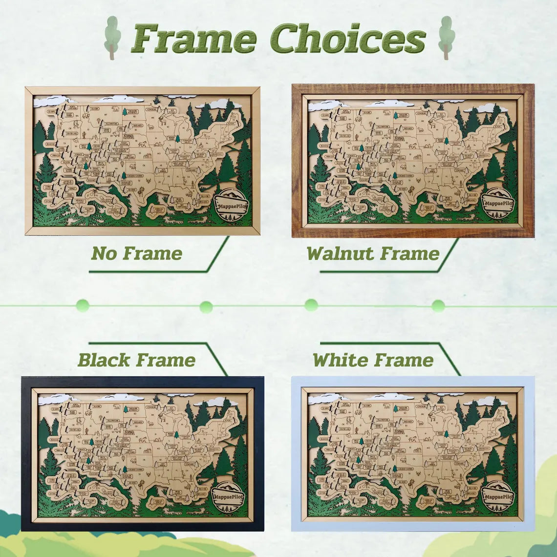 Wooden National Parks Map With Trees To Record Park Visits (Forest)