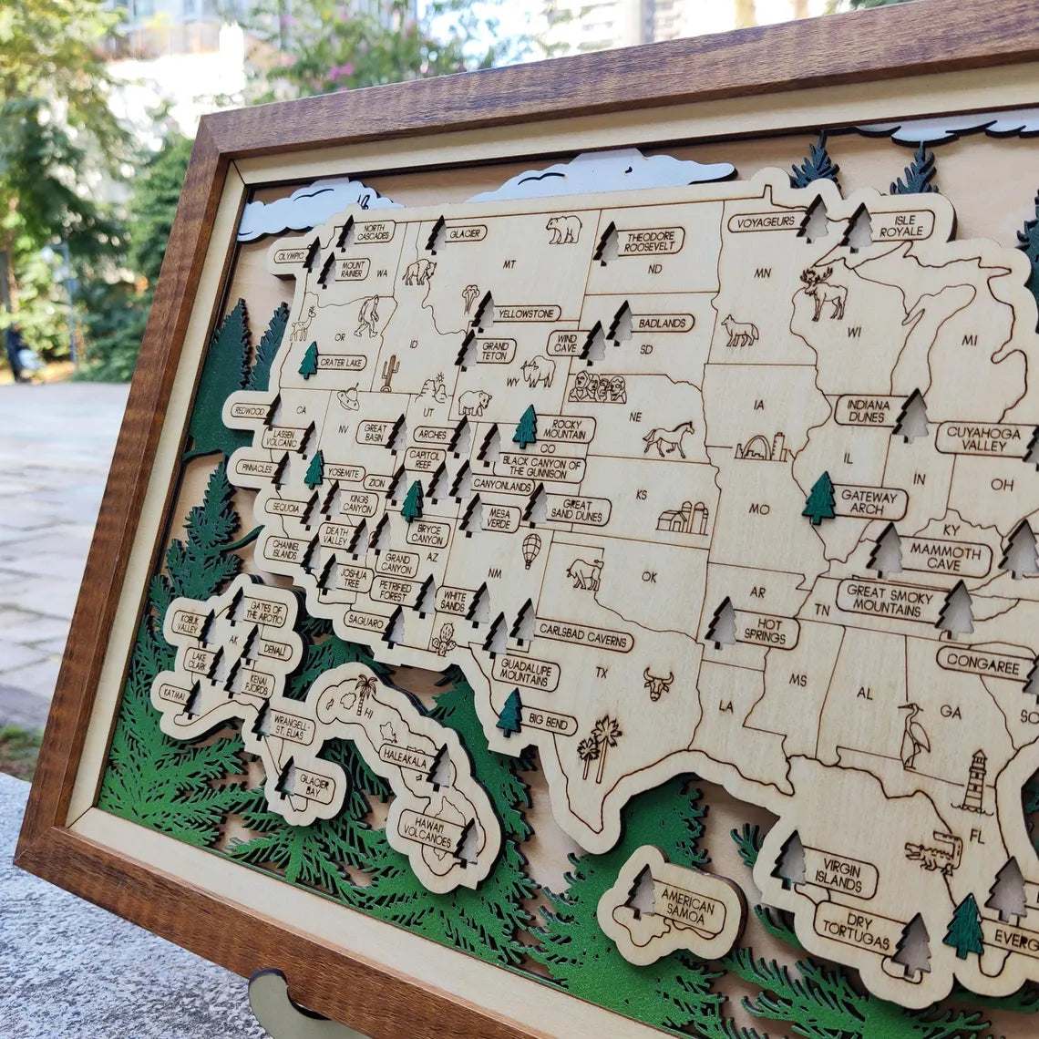Wooden National Parks Map With Trees To Record Park Visits (Forest)