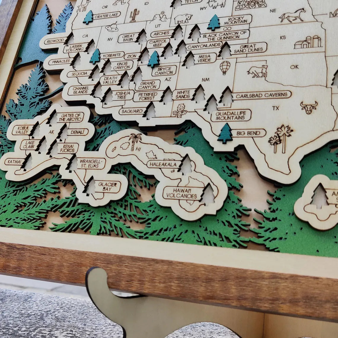 Wooden National Parks Map With Trees To Record Park Visits (Forest)