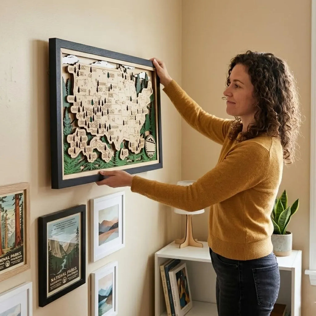 Wooden National Parks Map With Trees To Record Park Visits (Forest)