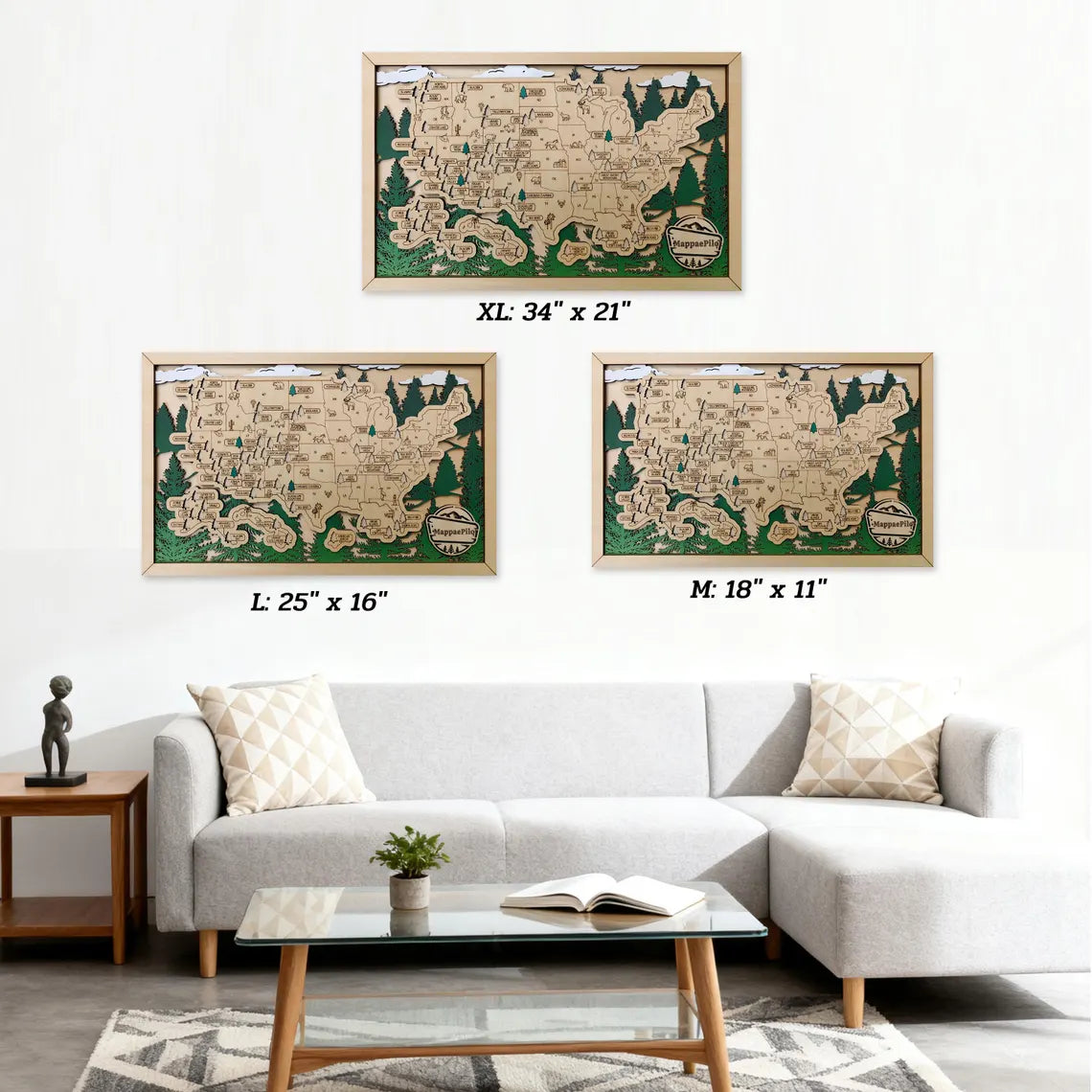 Wooden National Parks Map With Trees To Record Park Visits (Forest)