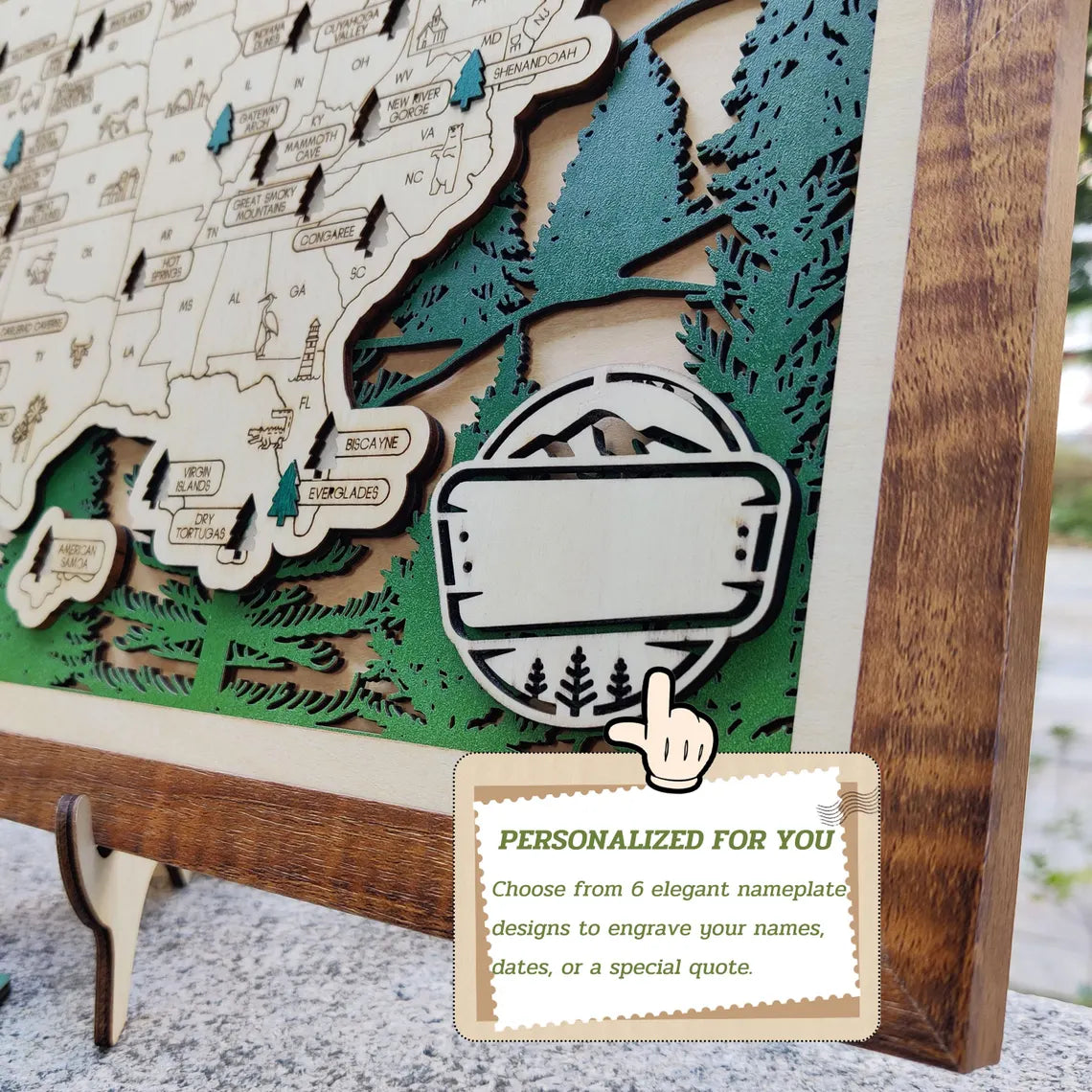 Wooden National Parks Map With Trees To Record Park Visits (Forest)