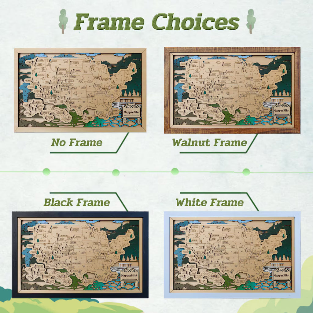 Wooden National Parks Map With Trees To Record Park Visits (Mountain)