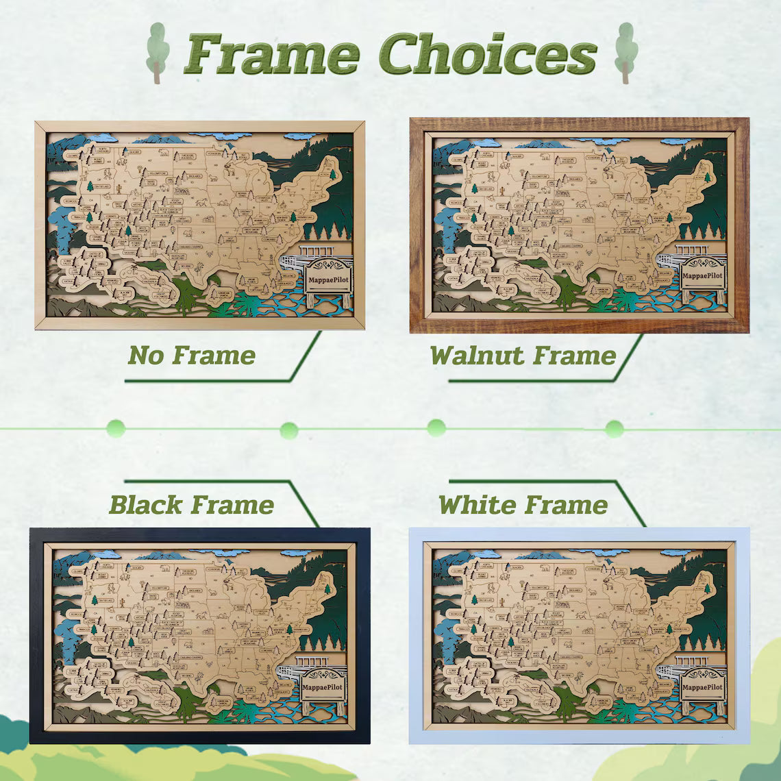 Wooden National Parks Map With Trees To Record Park Visits (Mountain)