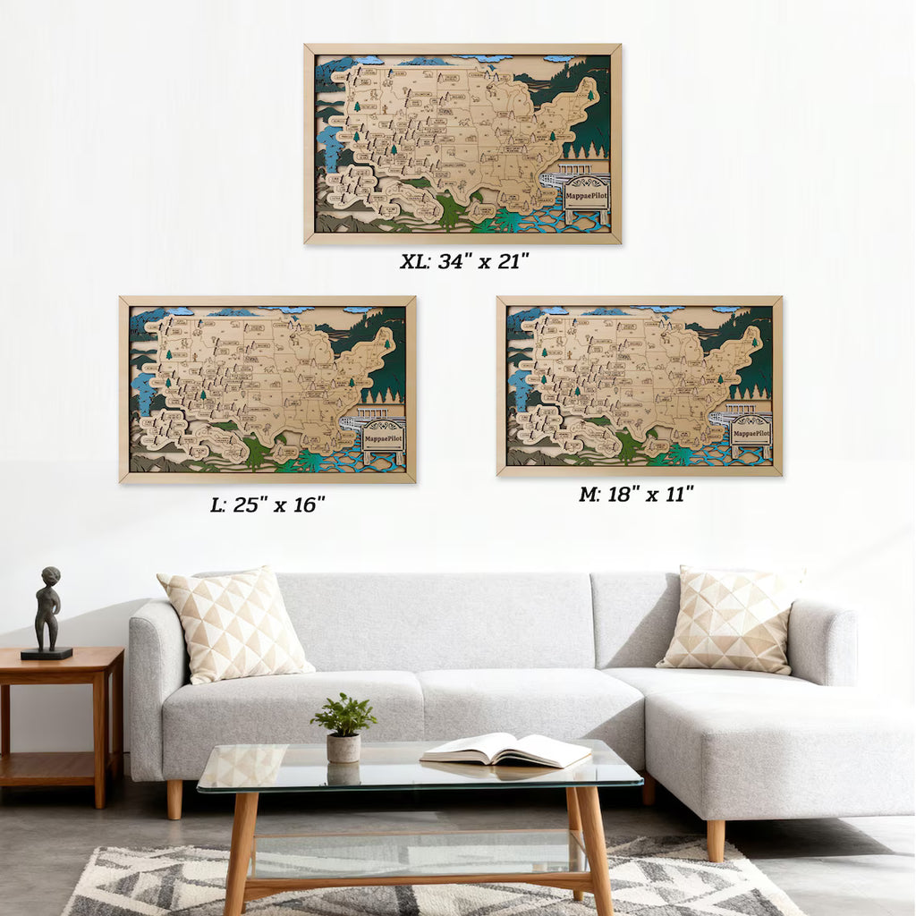 Wooden National Parks Map With Trees To Record Park Visits (Mountain)