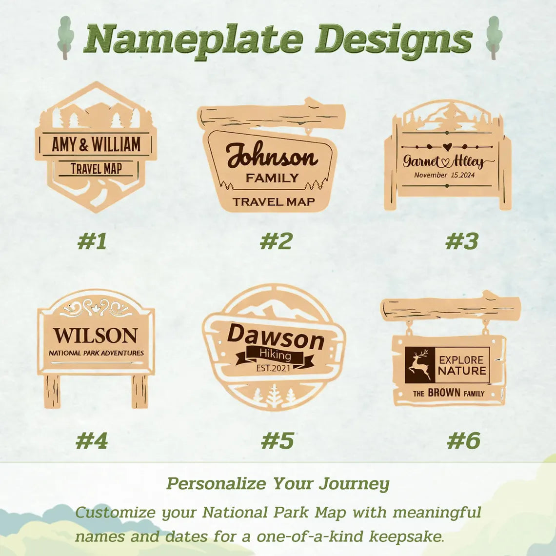Wooden National Parks Map With Trees To Record Park Visits (USA Flage)