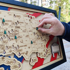 Wooden National Parks Map With Trees To Record Park Visits (USA Flage)