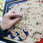 Wooden National Parks Map With Trees To Record Park Visits (USA Flage)