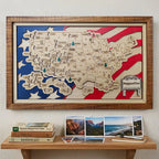 Wooden National Parks Map With Trees To Record Park Visits (USA Flage)