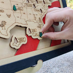 Wooden National Parks Map With Trees To Record Park Visits (USA Flage)