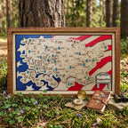 Wooden National Parks Map With Trees To Record Park Visits (USA Flage)