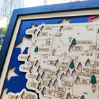 Wooden National Parks Map With Trees To Record Park Visits (USA Flage)