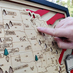 Wooden National Parks Map With Trees To Record Park Visits (USA Flage)