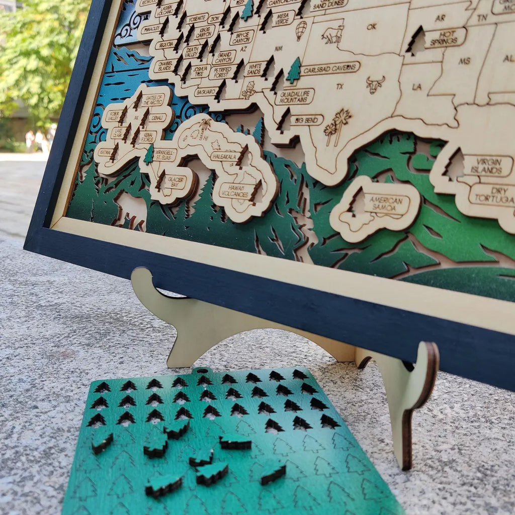 Wooden National Parks Map With Trees To Record Park Visits (Eagle)