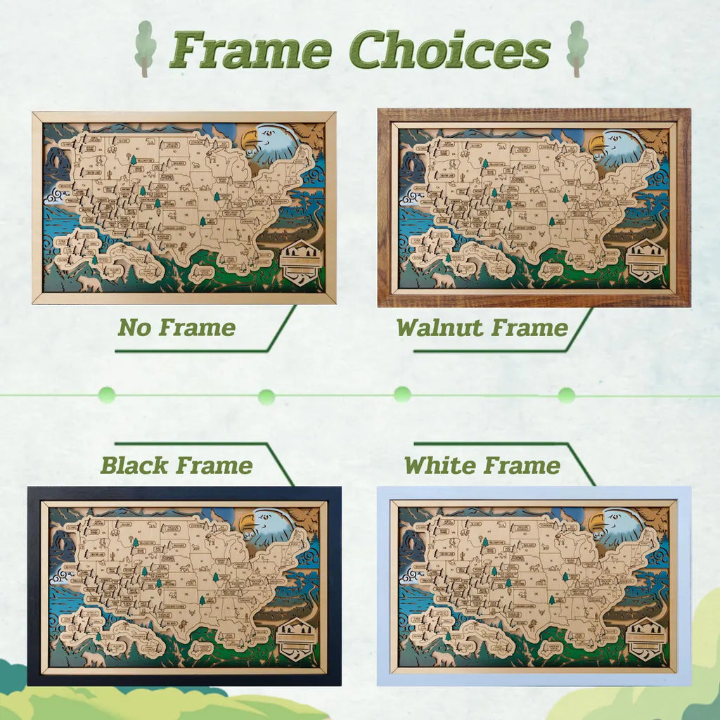 Wooden National Parks Map With Trees To Record Park Visits (Eagle)