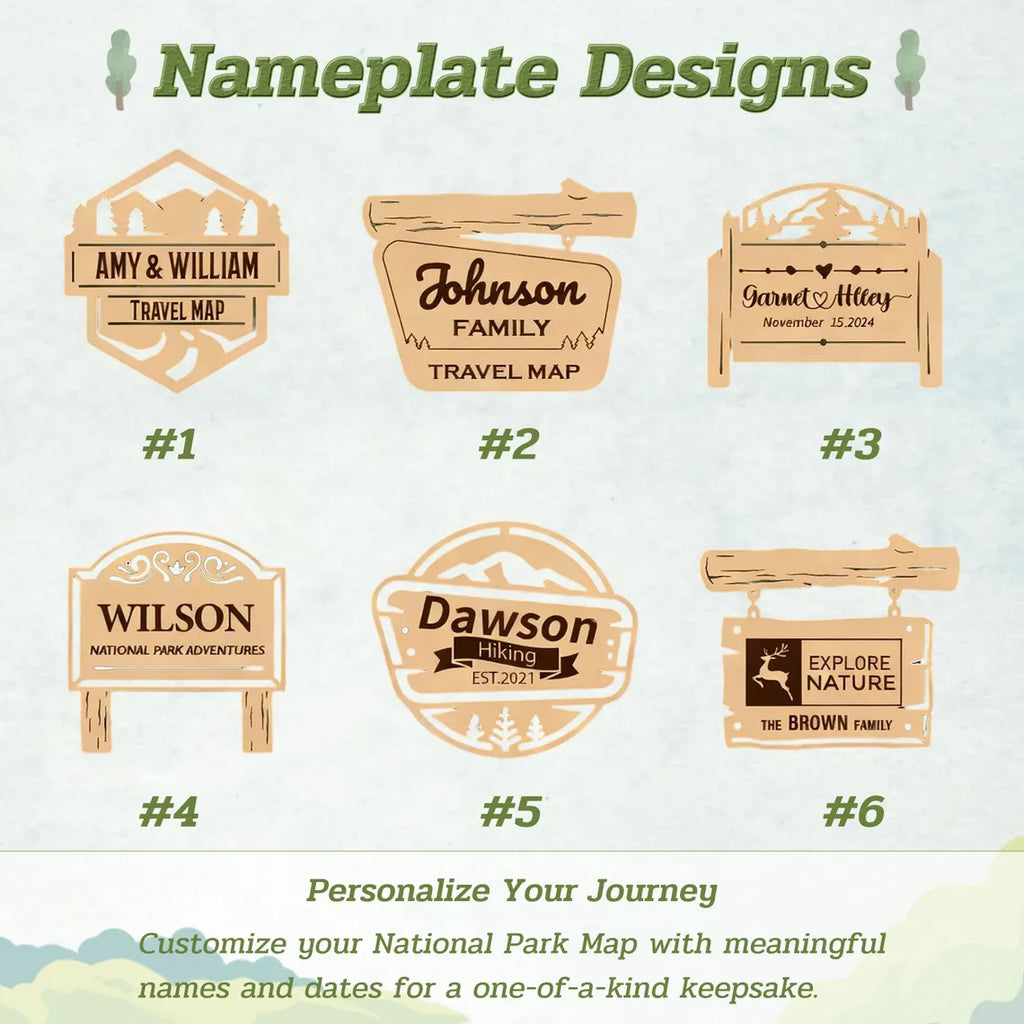 Wooden National Parks Map With Trees To Record Park Visits (Eagle)
