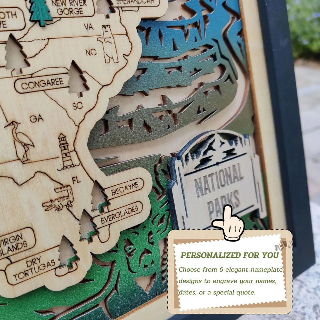 Wooden National Parks Map With Trees To Record Park Visits (Eagle)