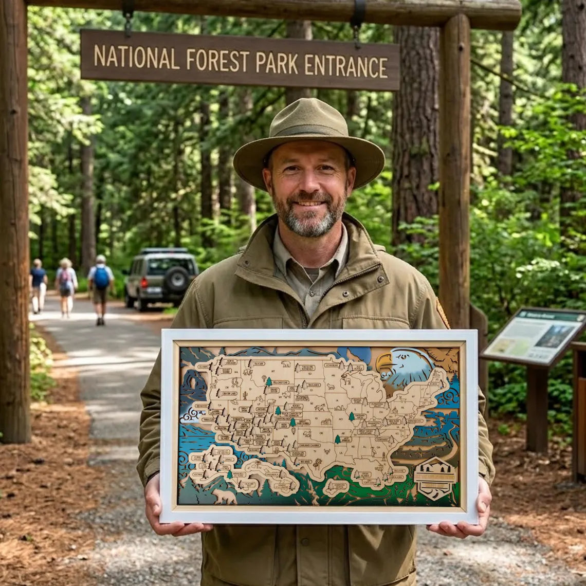 Wooden National Parks Map With Trees To Record Park Visits (Eagle)