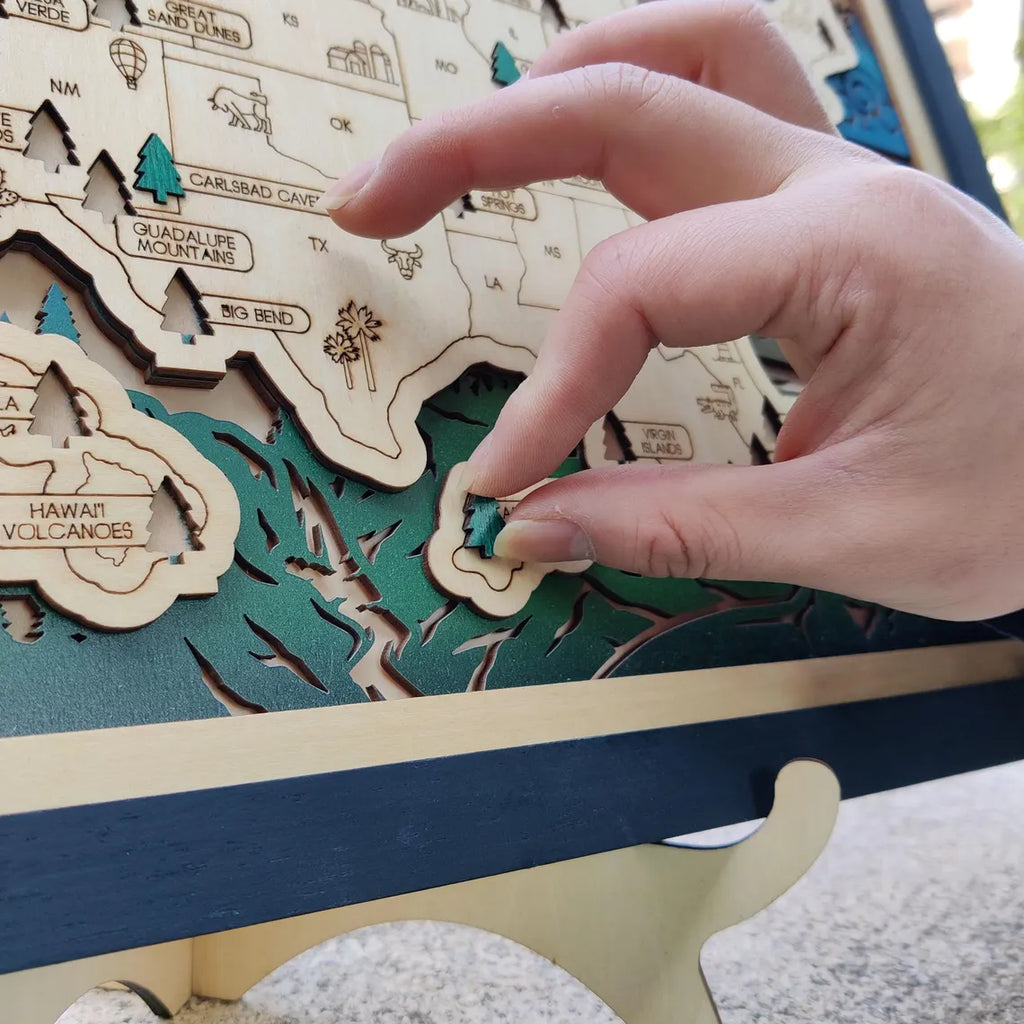 Wooden National Parks Map With Trees To Record Park Visits (Eagle)