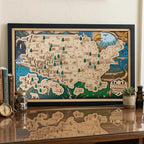 Wooden National Parks Map With Trees To Record Park Visits (Eagle)