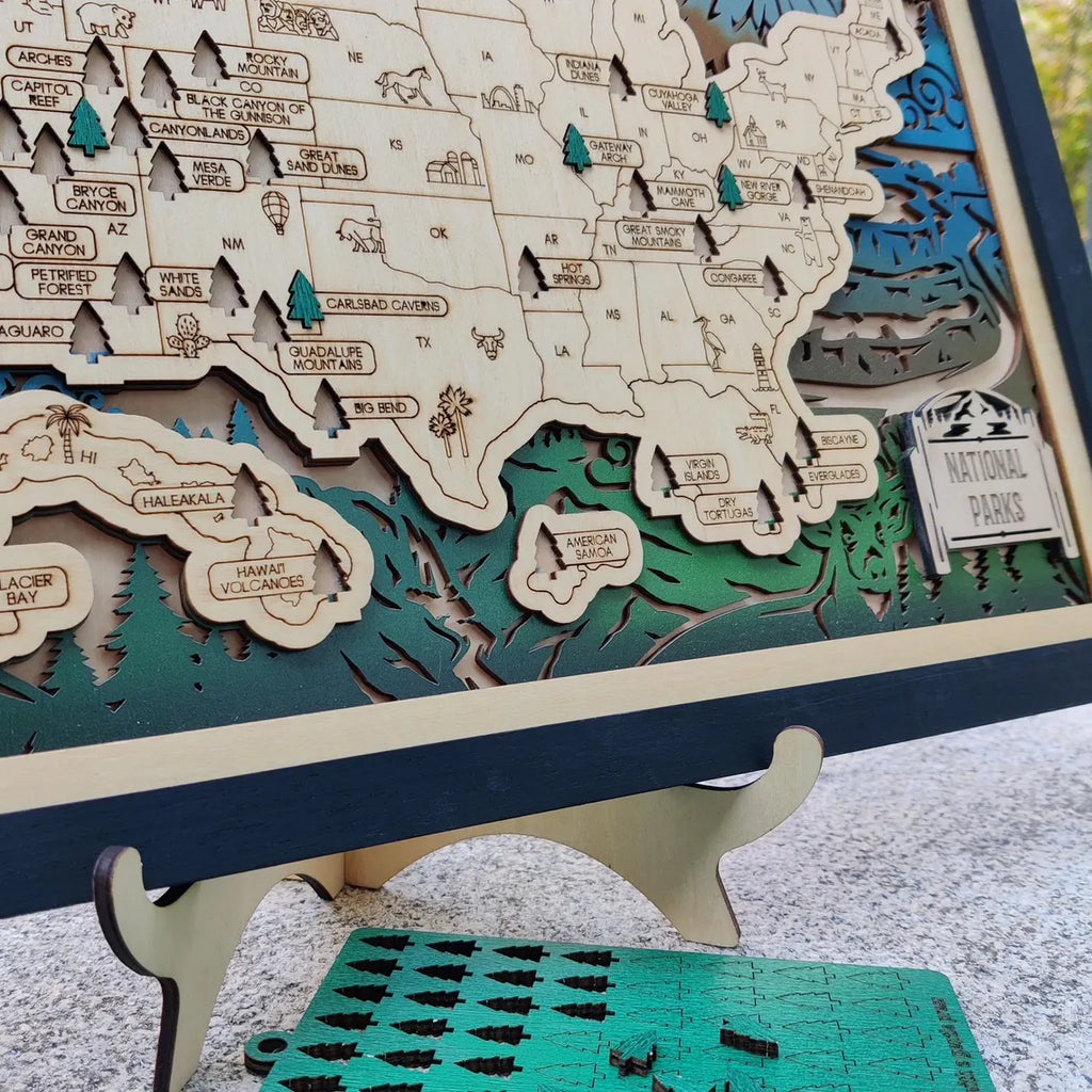Wooden National Parks Map With Trees To Record Park Visits (Eagle)