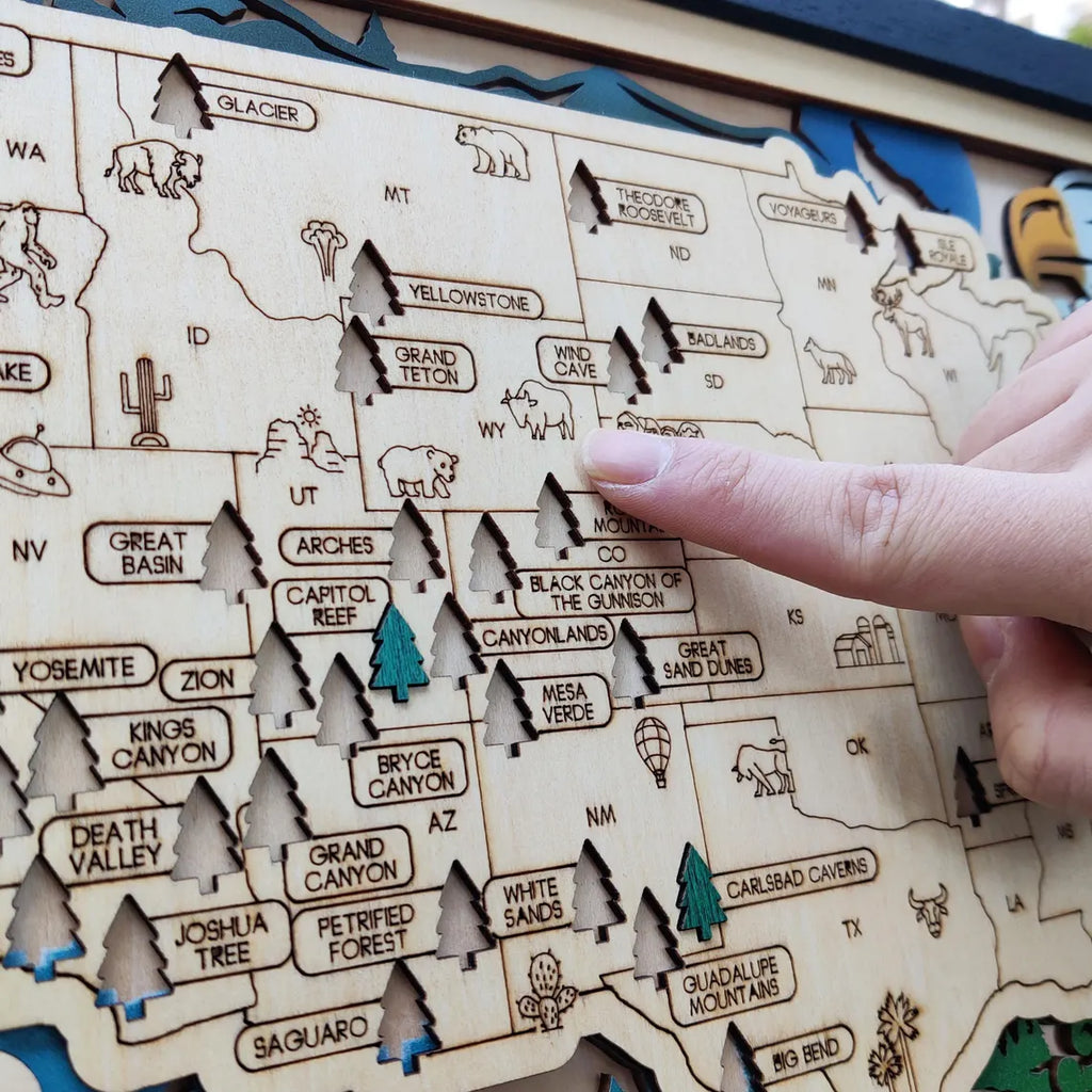 Wooden National Parks Map With Trees To Record Park Visits (Eagle)