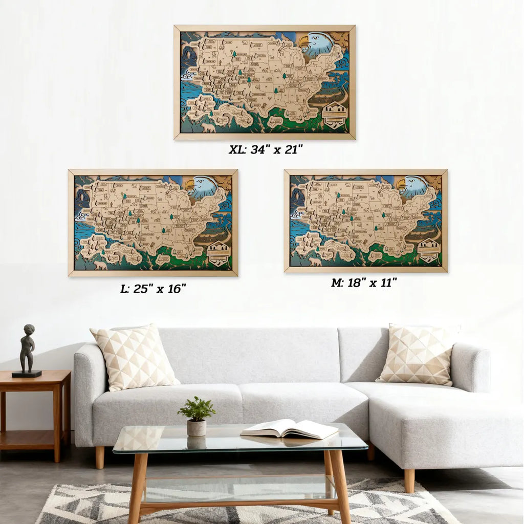 Wooden National Parks Map With Trees To Record Park Visits (Eagle)