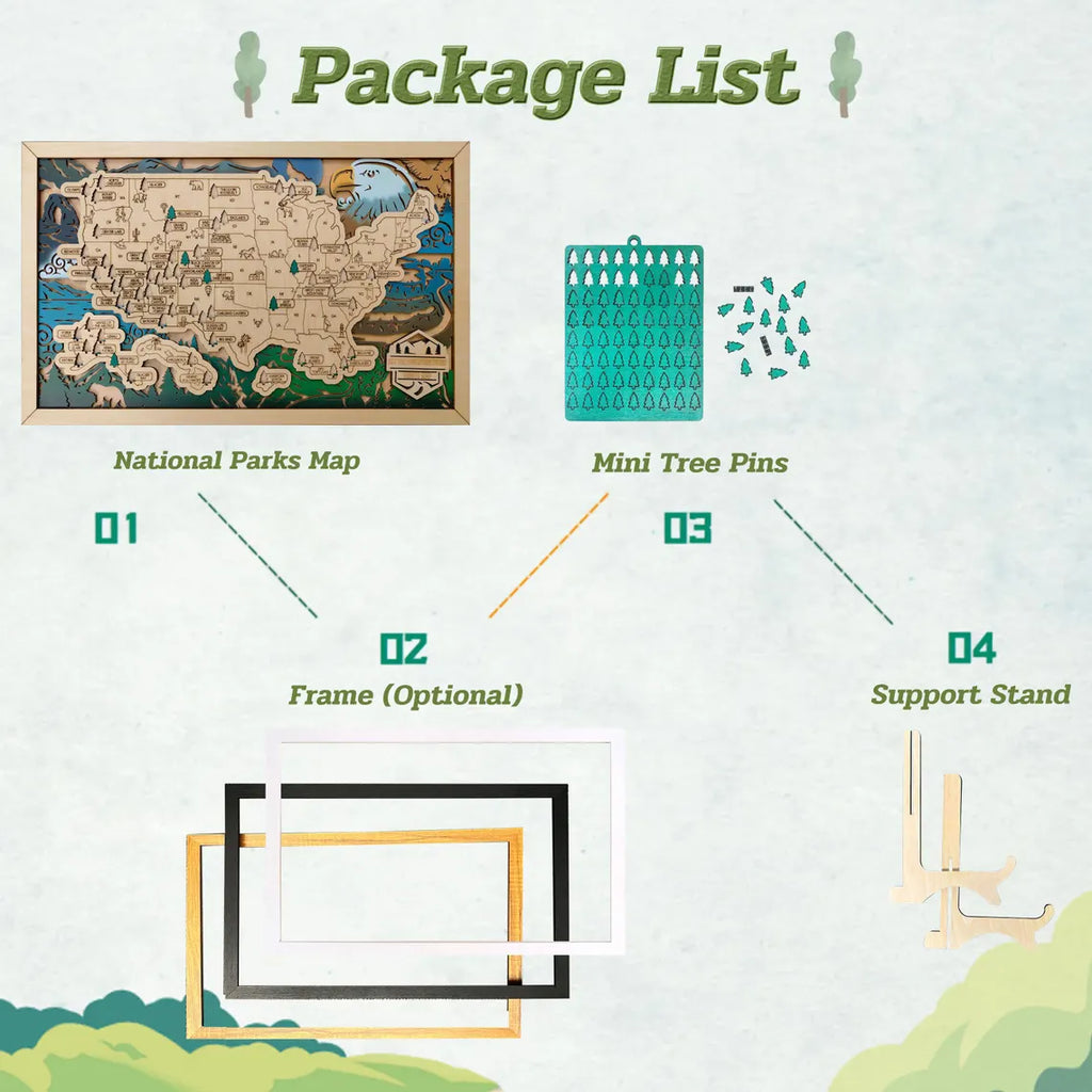 Wooden National Parks Map With Trees To Record Park Visits (Eagle)