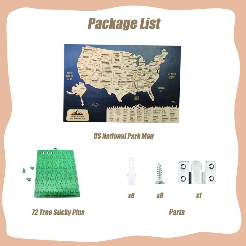 Wooden Map of USA (Black Printed Board + Natural Plywood)