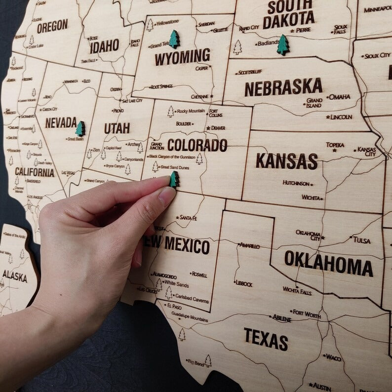 Wooden Map of USA (Black Printed Board + Natural Plywood)