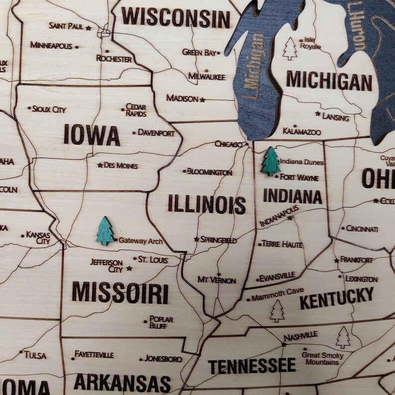 Wooden Map of USA (Black Printed Board + Natural Plywood)