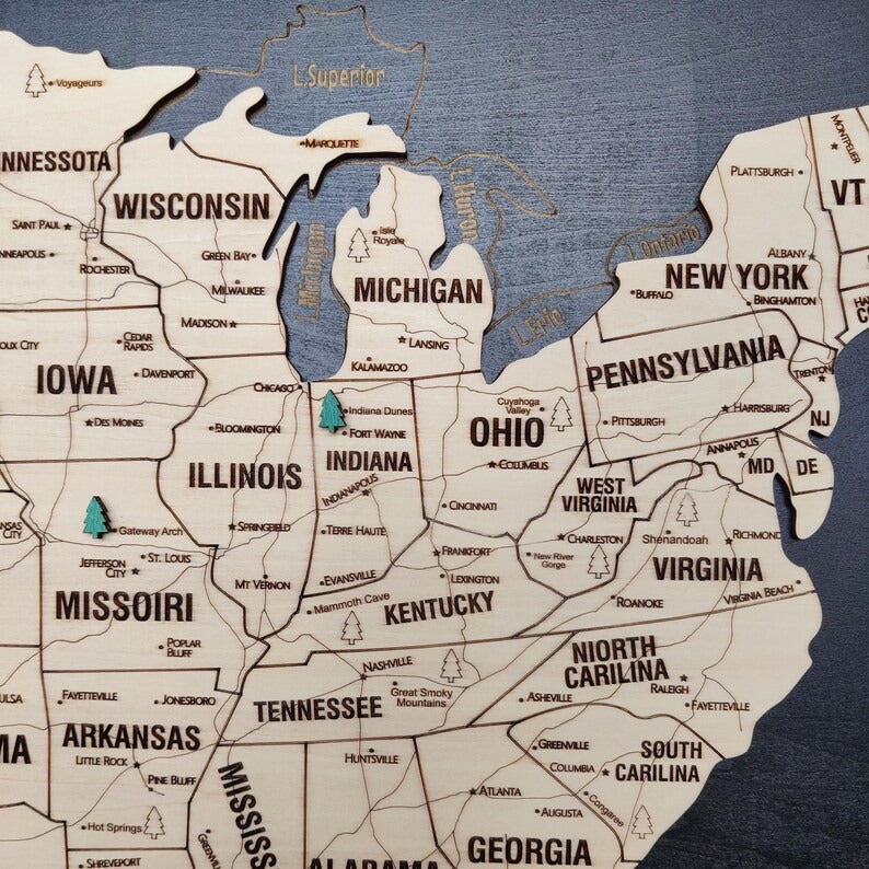 Wooden Map of USA (Black Printed Board + Natural Plywood)