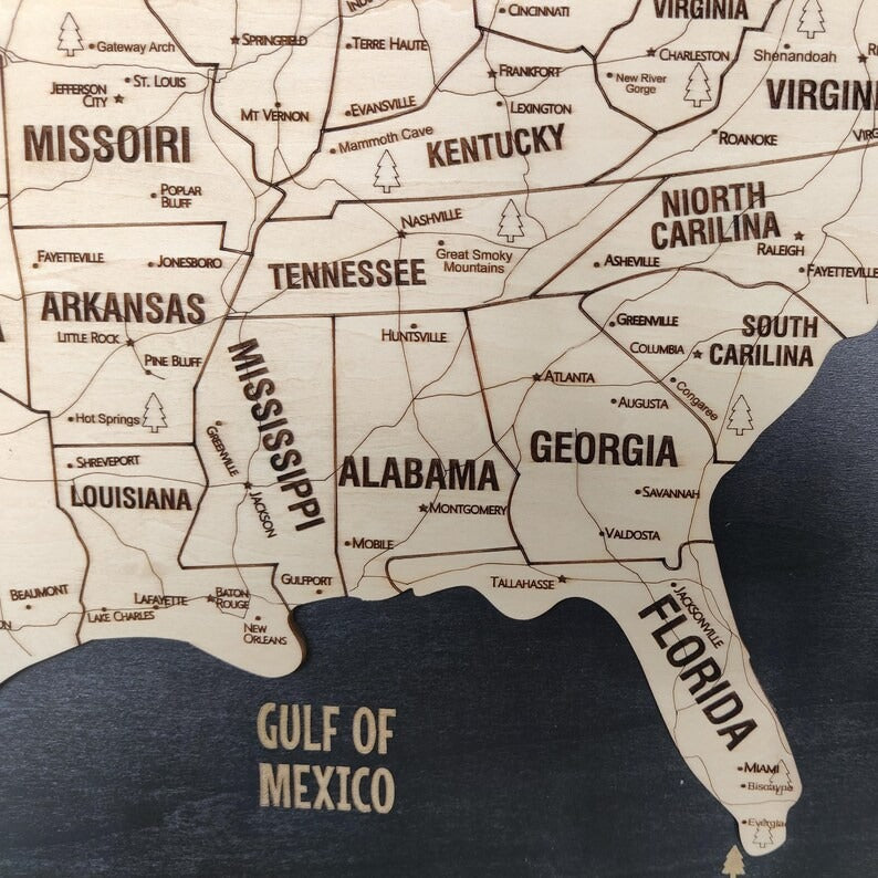 Wooden Map of USA (Black Printed Board + Natural Plywood)