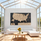 Wooden Map of USA (Black Printed Board + Natural Plywood)