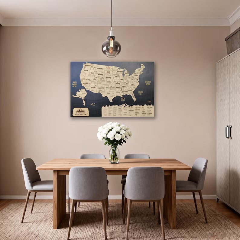 Wooden Map of USA (Black Printed Board + Natural Plywood)