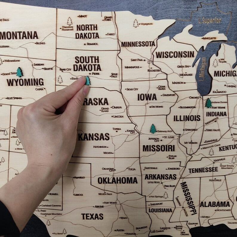 Wooden Map of USA (Black Printed Board + Natural Plywood)