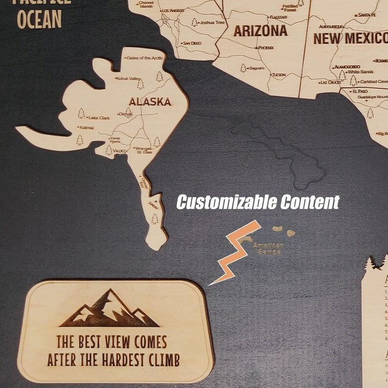 Wooden Map of USA (Black Printed Board + Natural Plywood)