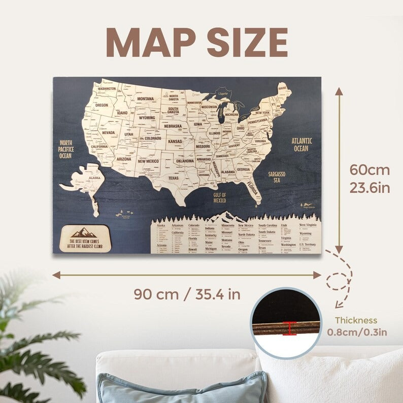 Wooden Map of USA (Black Printed Board + Natural Plywood)