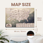 Wooden Map of USA (Mountains Printed Board + Natural Plywood)