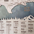 Wooden Map of USA (Mountains Printed Board + Natural Plywood)